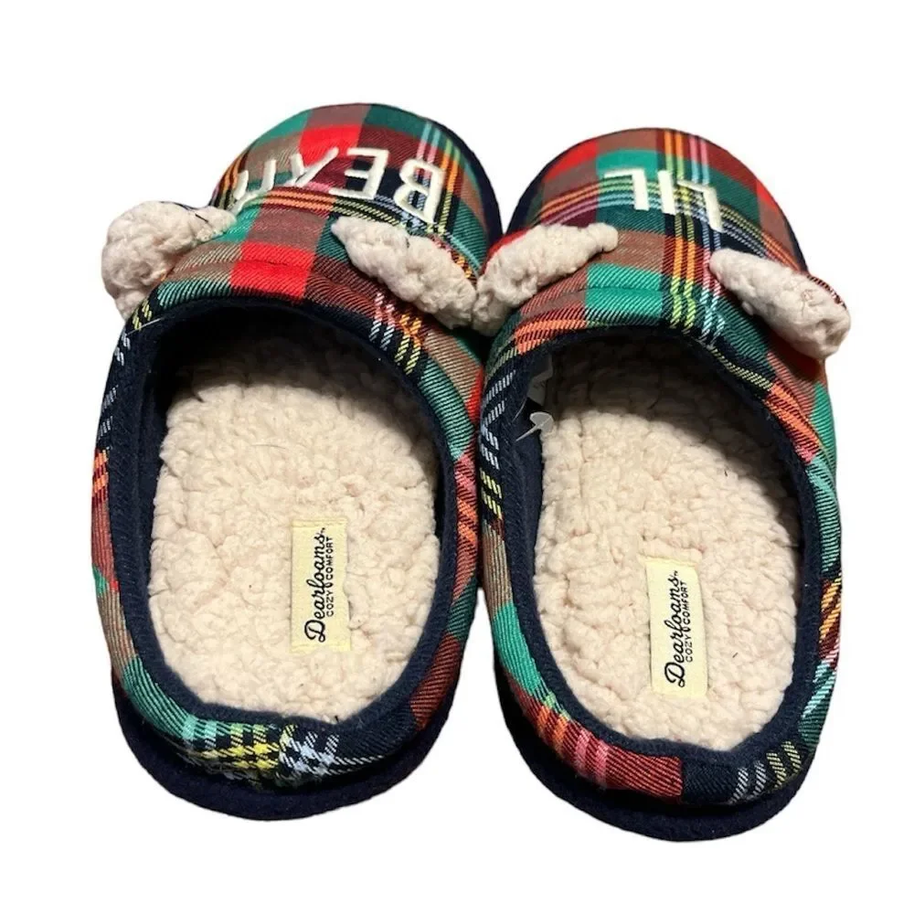 Dearfoams Lil Bear Plaid Christmas Slippers